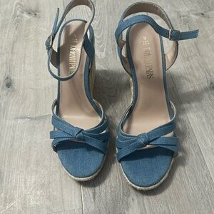 Blue Denim Wedge Sandals